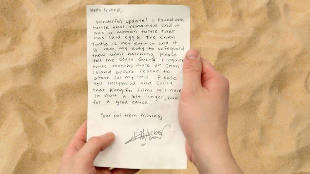 Illustration for article titled 7 Messages In Bottles From A Desperate, Shipwrecked Jackie Chan That I Have Found On The Beach